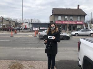 Sierra Club Ontario, Breathe Easy program volunteer taking an air quality reading. About Sierra Club Ontario.