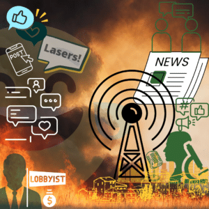 Independent Journalism Canada Podcast image showing the conflict of misinformation and reliable news. Independent News and the Environment with André Goulet of the Harbinger Media Network.