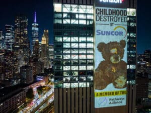 Oil Gas Emissions Cap Oil gas emissions cap wall projection action at New York Climate Week